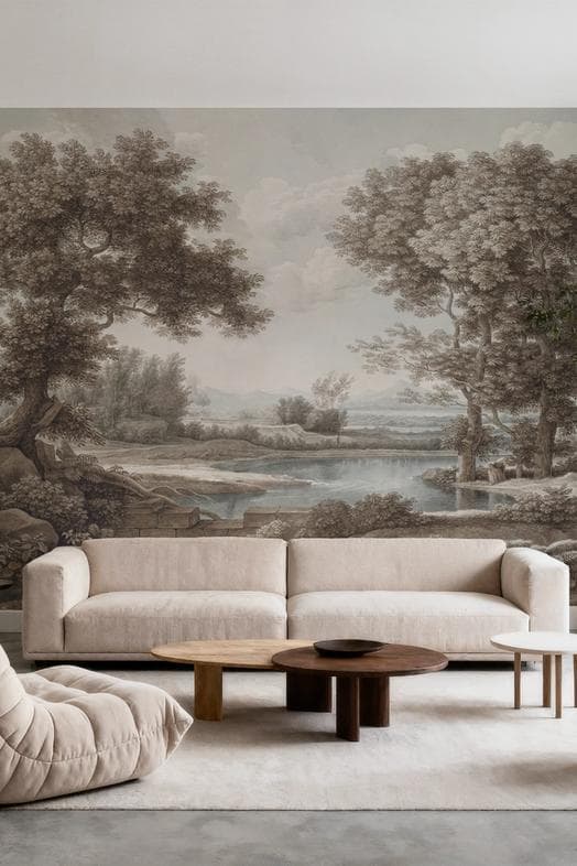 Riverbank Oak Landscape, Vintage